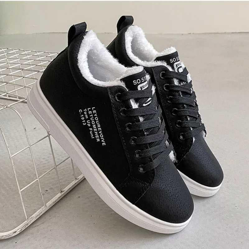 Botas de Neve Femininas em Couro PU com Forro de Pelúcia