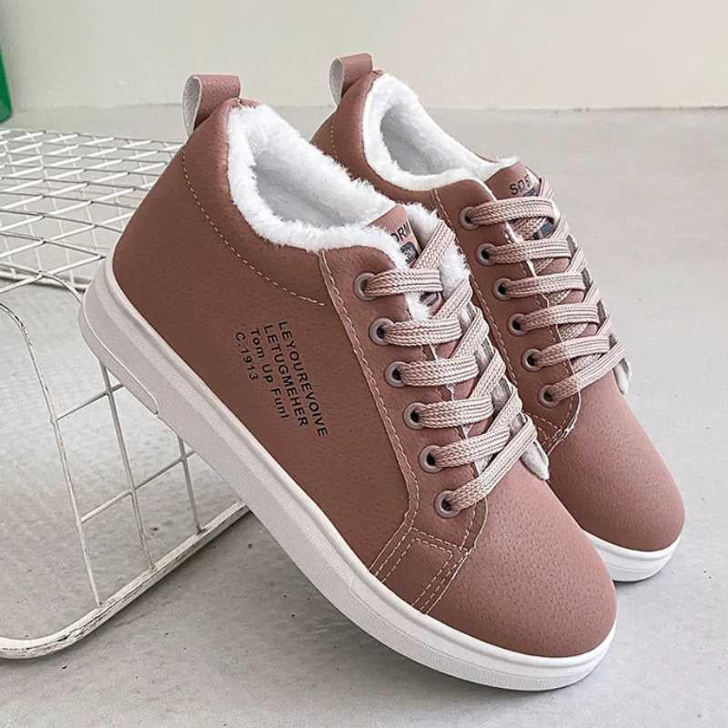 Botas de Neve Femininas em Couro PU com Forro de Pelúcia