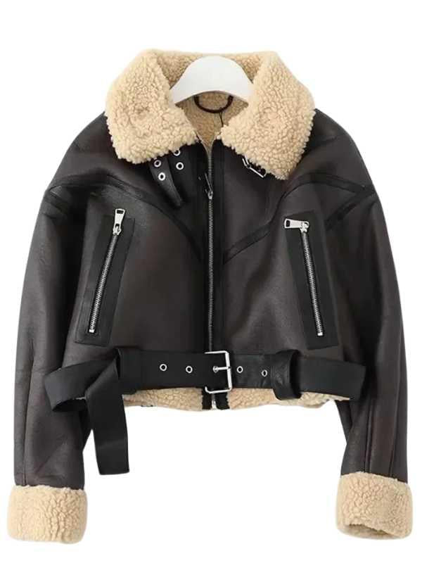 Jaqueta Curta de Pele Noir Elegance