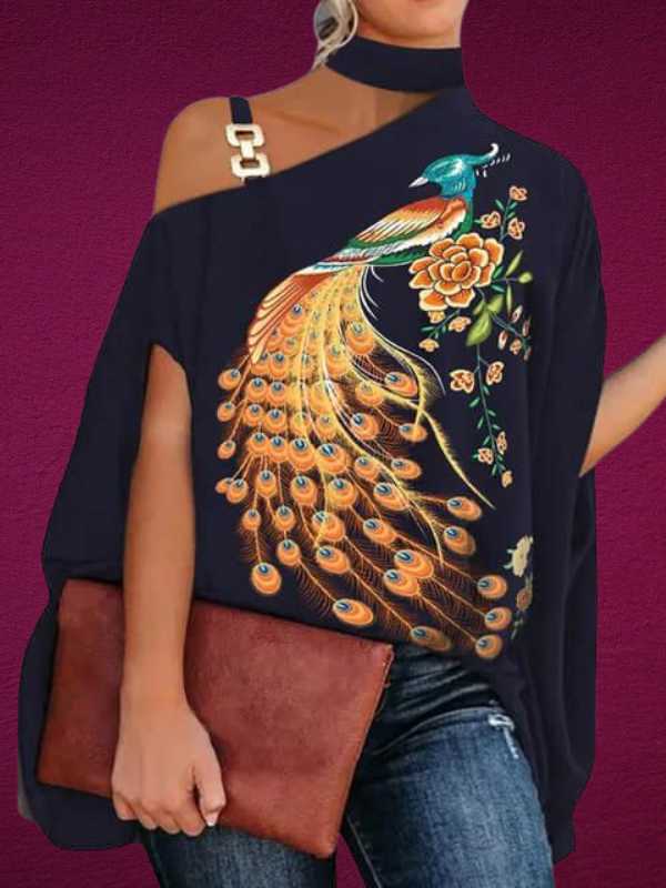 Blusa Feminina Gola Alta e Ombro Aberto - Brenda
