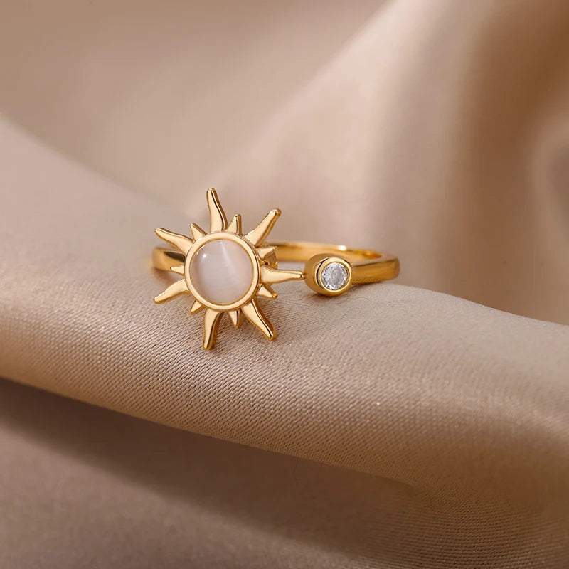 Anel Feminino Sol Brilhante Luxuoso