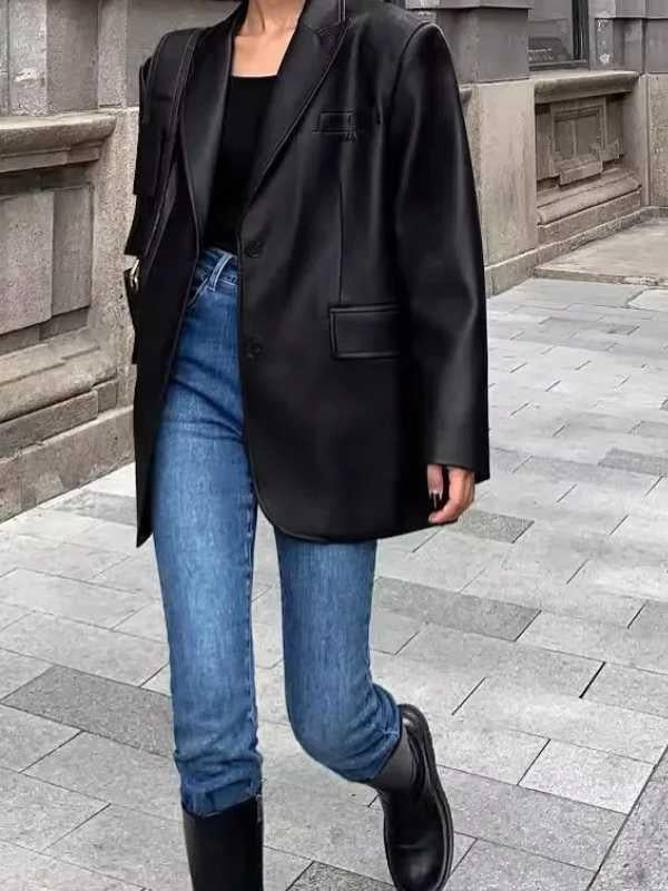 Jaqueta Feminina de Couro PU Preto - Estilo e Sofisticação