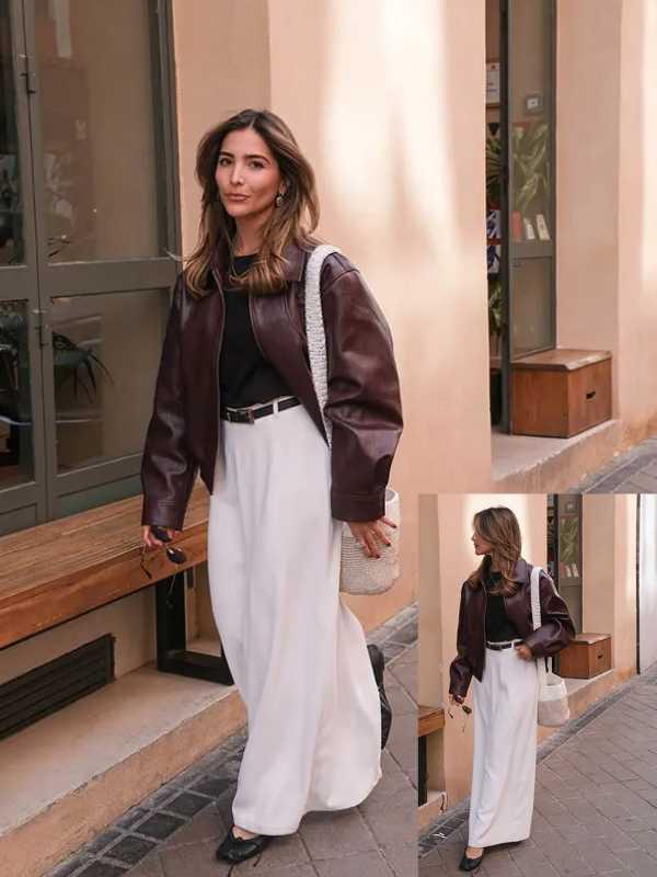Jaqueta Feminina de Couro PU Elegante para Outono 2024