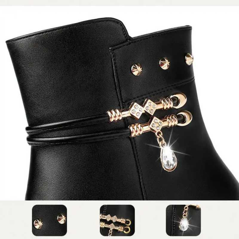 Botas Femininas de Couro com Forro de Lã - Elegância e Conforto