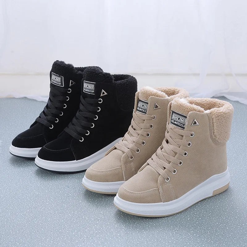 Plataforma sapatos femininos de inverno tênis de pele quente de pelúcia senhora sapatos casuais rendas moda mulher chunky tênis tenis femme
