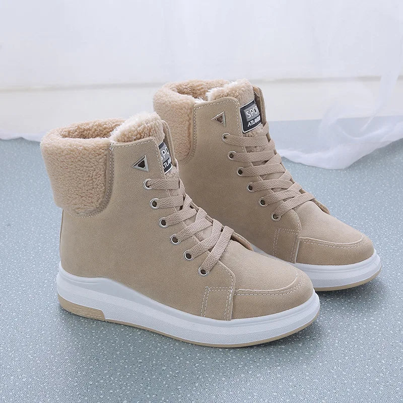 Plataforma sapatos femininos de inverno tênis de pele quente de pelúcia senhora sapatos casuais rendas moda mulher chunky tênis tenis femme