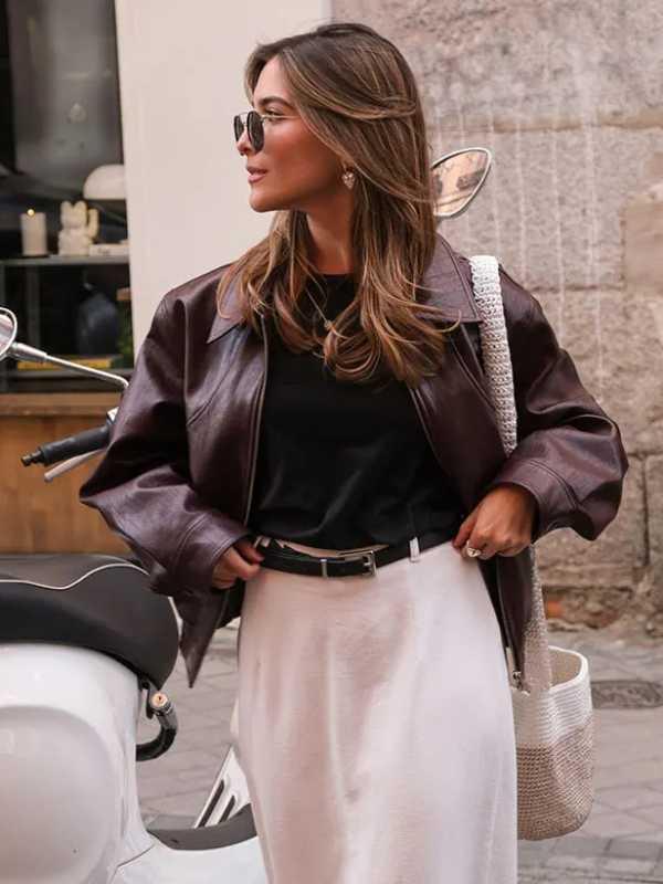 Jaqueta Feminina de Couro PU Elegante para Outono 2024