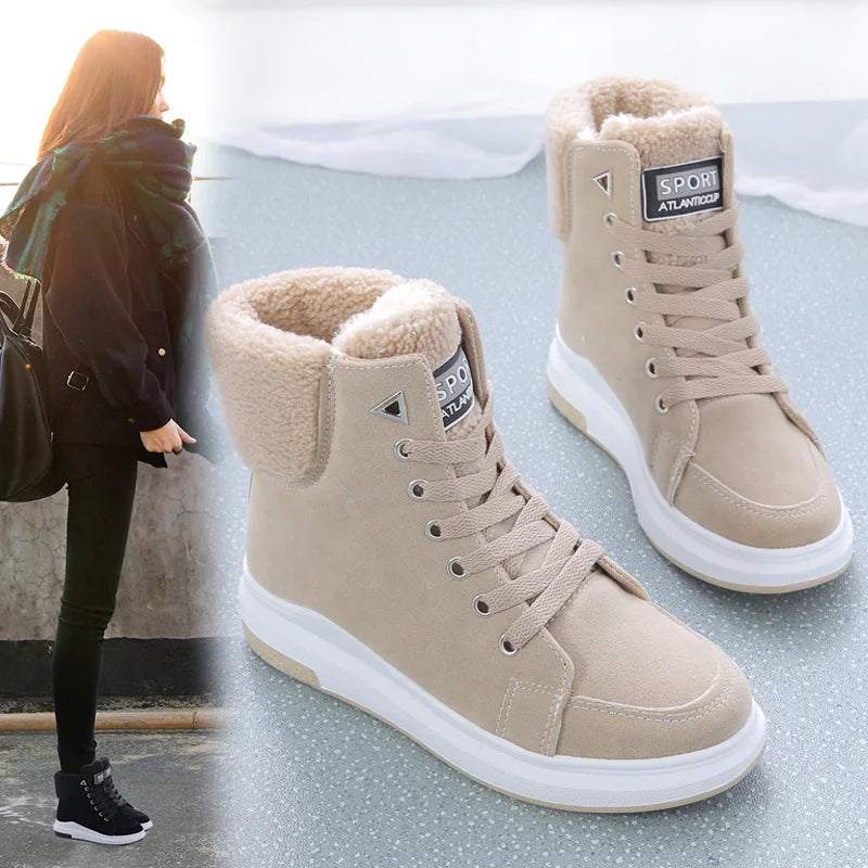 Plataforma sapatos femininos de inverno tênis de pele quente de pelúcia senhora sapatos casuais rendas moda mulher chunky tênis tenis femme