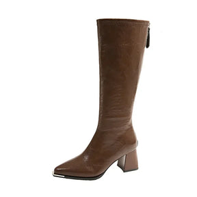 Dedo do pé apontado botas longas de salto alto feminino outono inverno nova moda magro botas altas confortáveis botas de cavaleiro de salto grosso