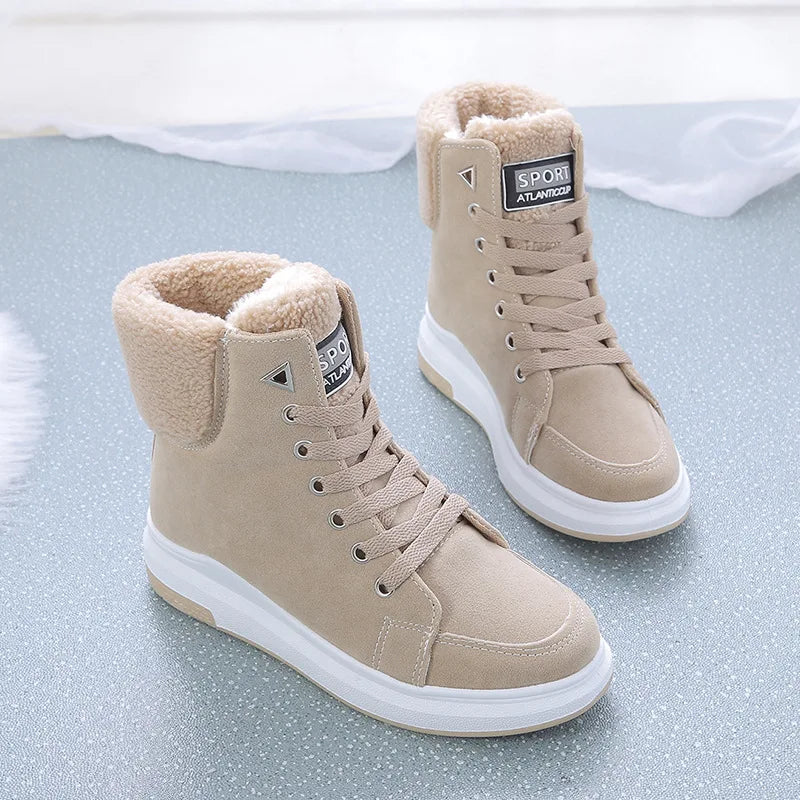 Plataforma sapatos femininos de inverno tênis de pele quente de pelúcia senhora sapatos casuais rendas moda mulher chunky tênis tenis femme